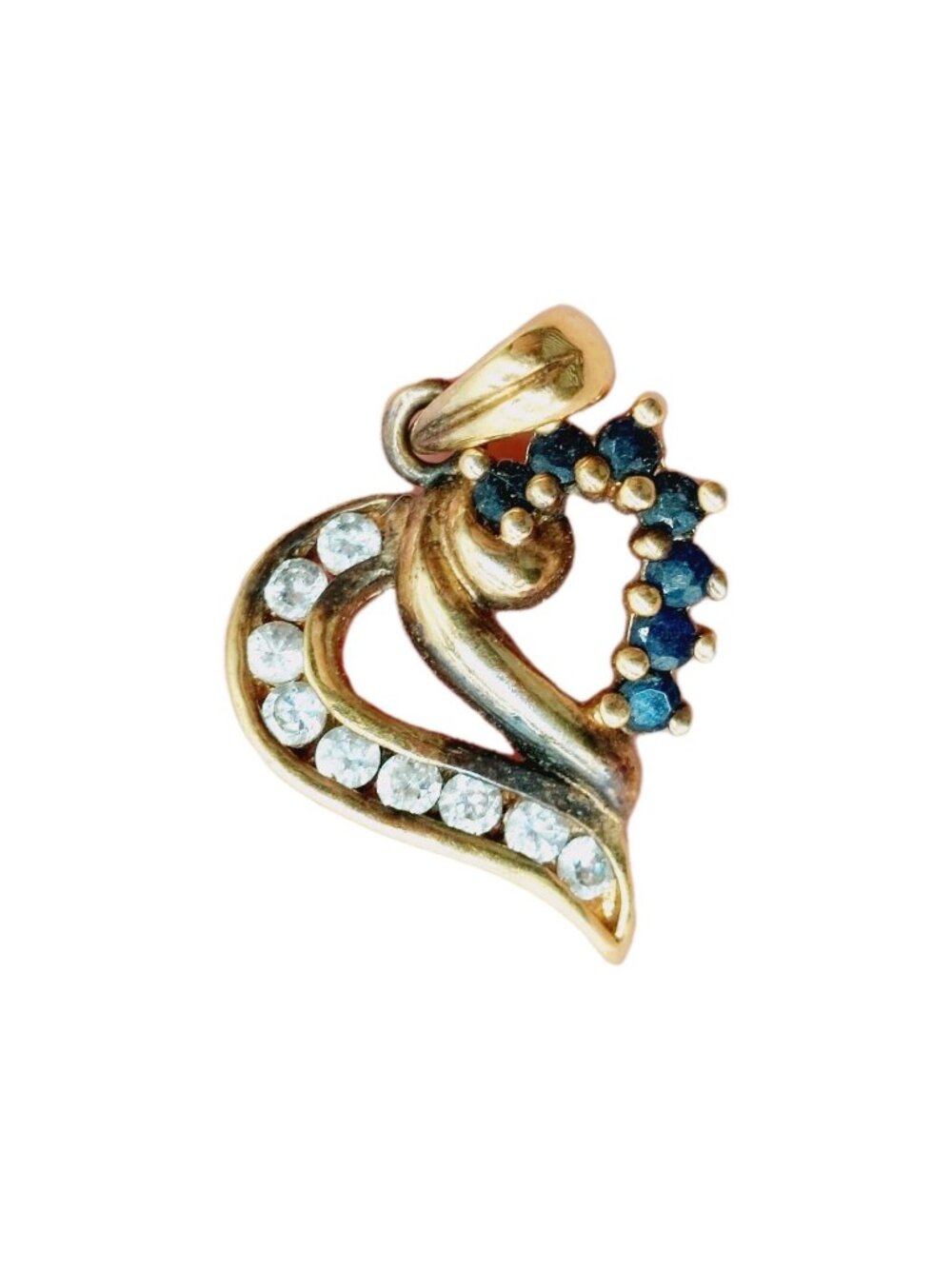 JJT 925 Sterling Silver Gold Heart Pendant CZ Blue Stones READ